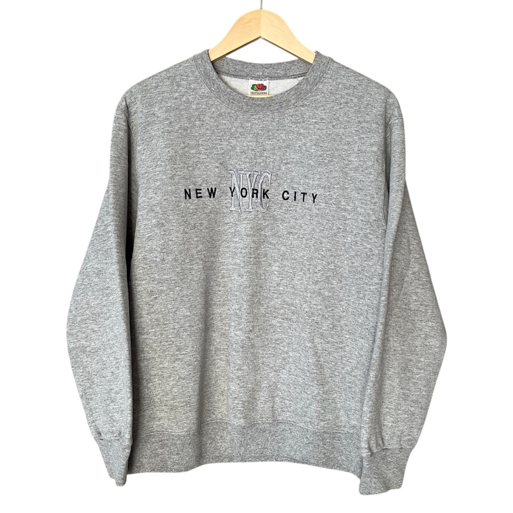 VTG 90s Y2K Fruit Of The Loom New York City USA Embroidered Gray Sweatshirt M